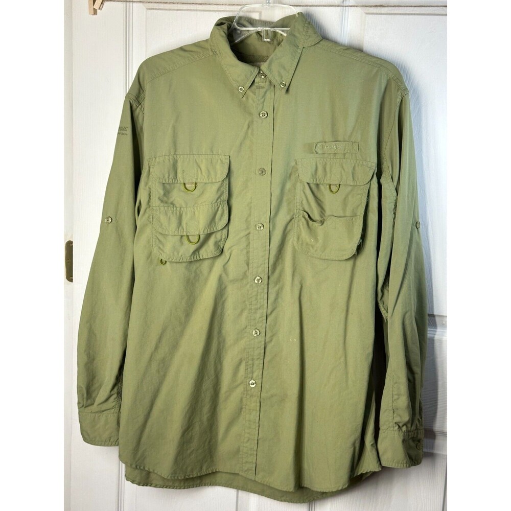 Gander Mountain Fishing Shirt Men's XL Nylon Green Vented Button-Up Long Sleeve